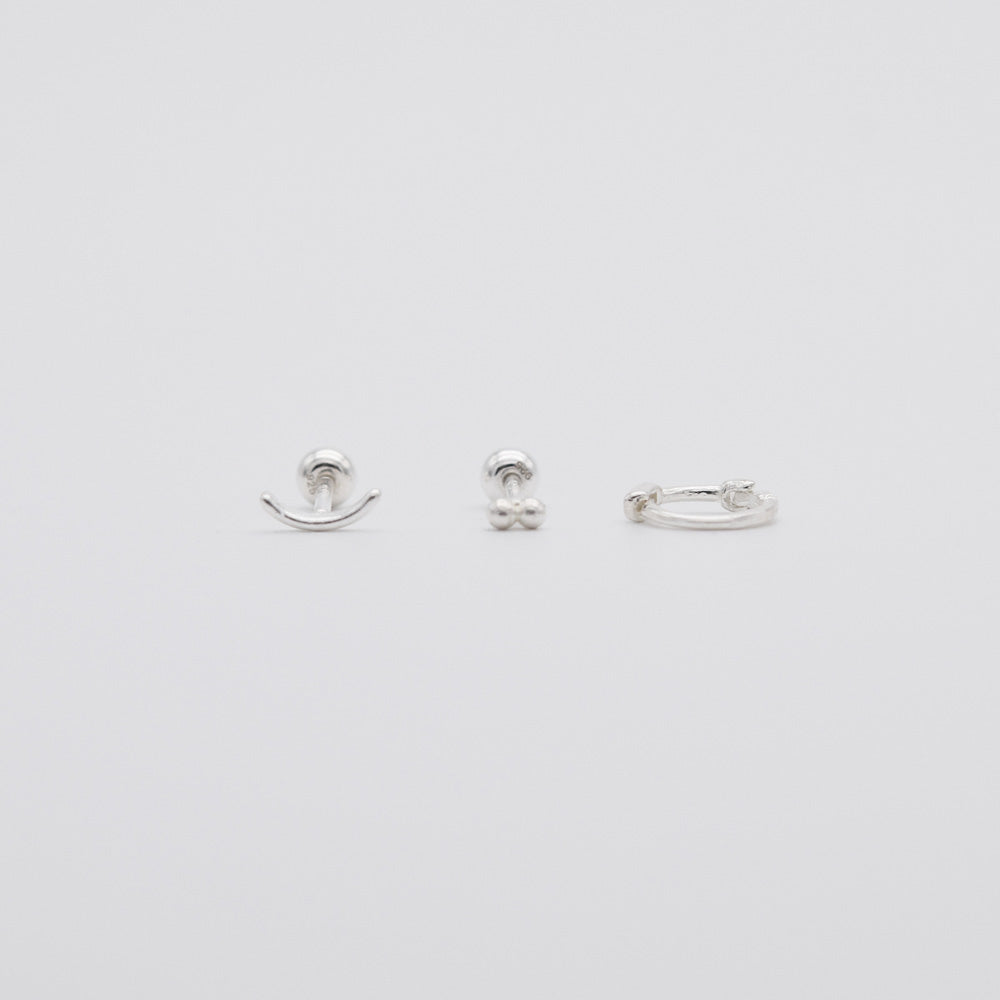 [Set of 3][925 Silver] Slim Round Earrings Set 20G 