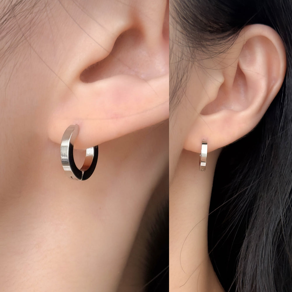 [全サージカル]フラットワンタッチリングピアス ボールドフラット シンプル厚み