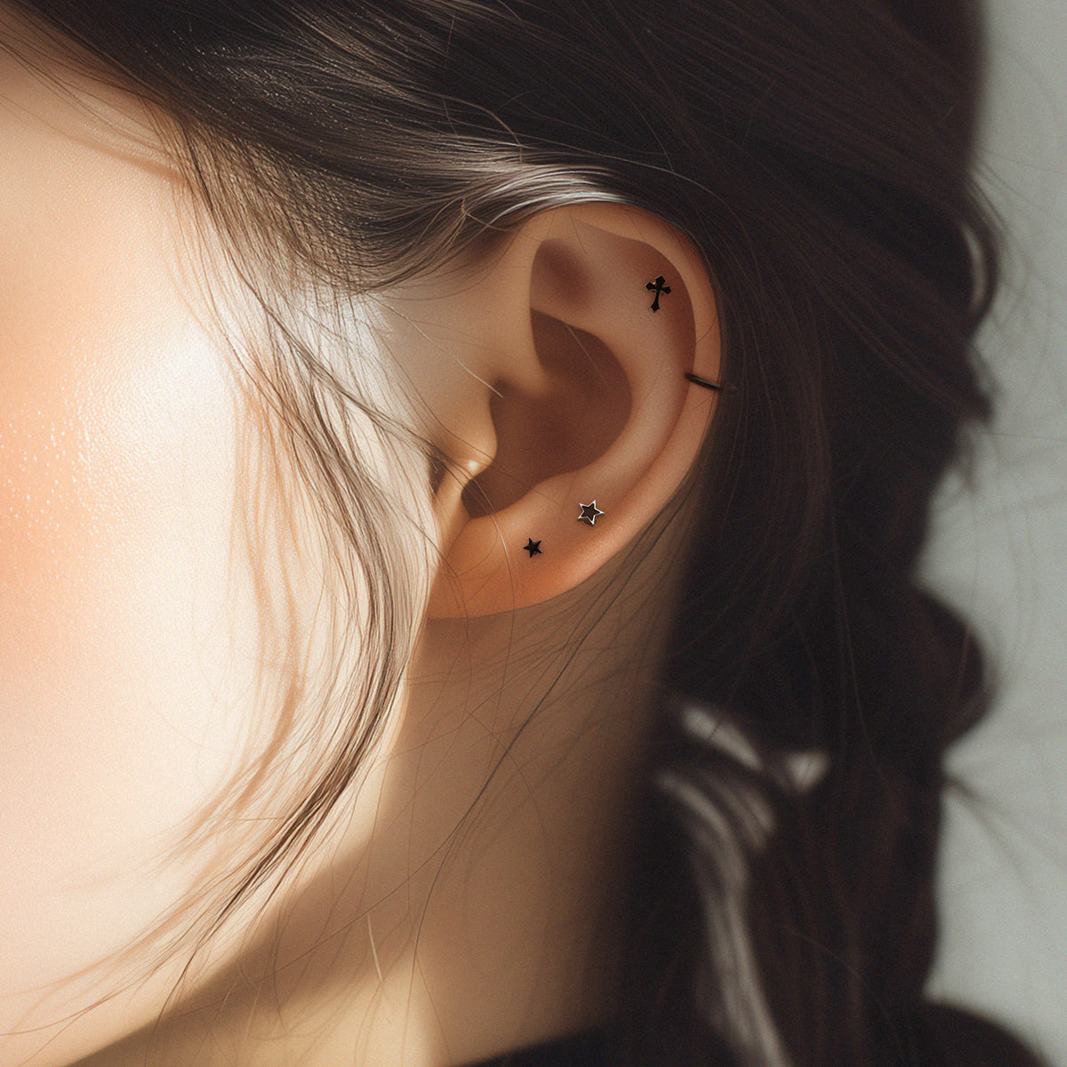 [全サージカル]ミニ エポキシ 星＆クロス バーベルピアス 16G サージカルステンレス / ミニ / エポキシ / スター / クロス / バーベルピアス