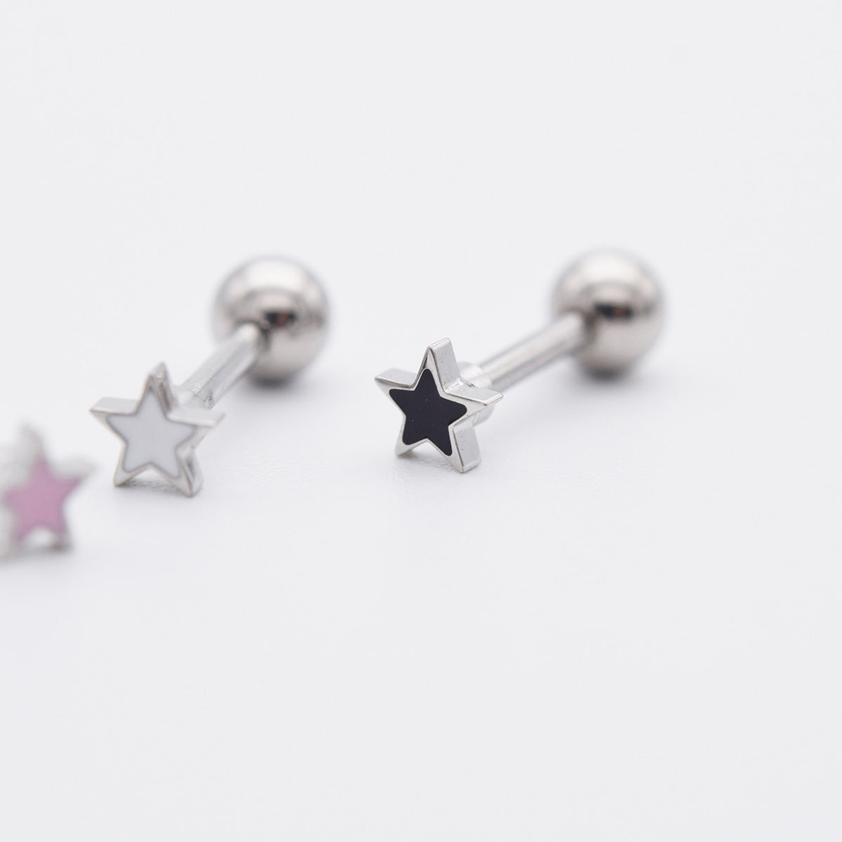 [全サージカル]ミニ エポキシ 星＆クロス バーベルピアス 16G サージカルステンレス / ミニ / エポキシ / スター / クロス / バーベルピアス