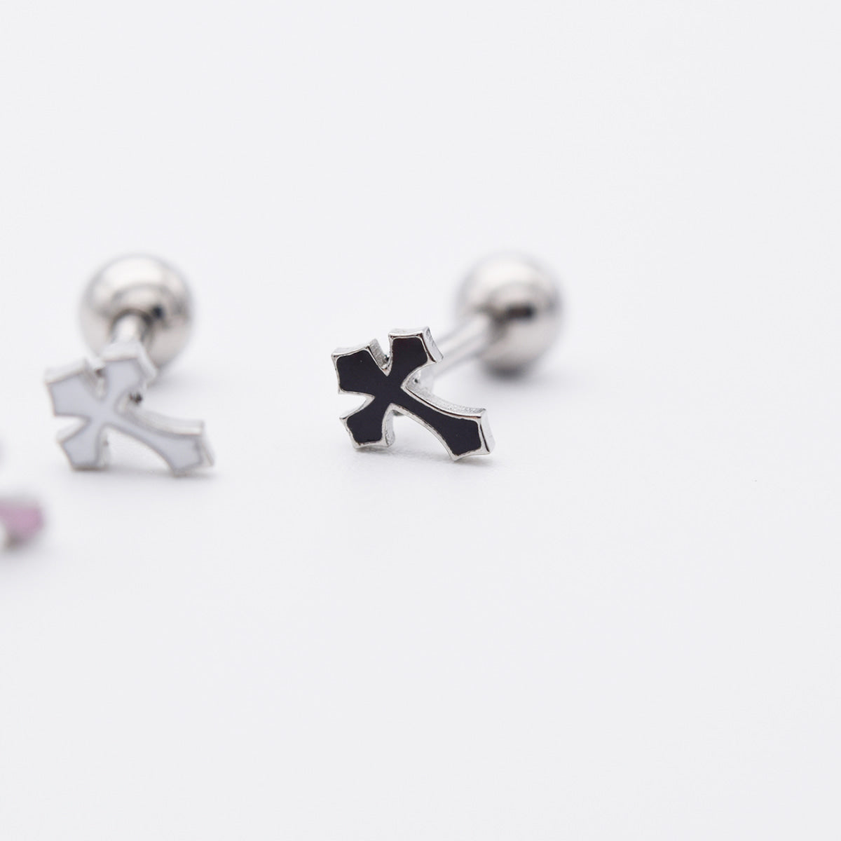 [全サージカル]ミニ エポキシ 星＆クロス バーベルピアス 16G サージカルステンレス / ミニ / エポキシ / スター / クロス / バーベルピアス