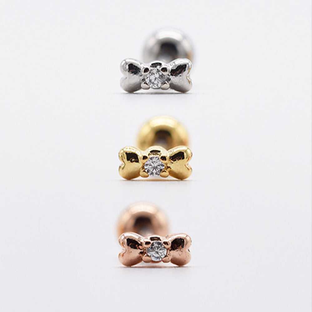 プチボリューム リボンバーベルピアス ミニリボン  (3Color) 16G 可愛い 軟骨用 韓国風 デイリー ボディピアス キャッチ サージカルステンレス