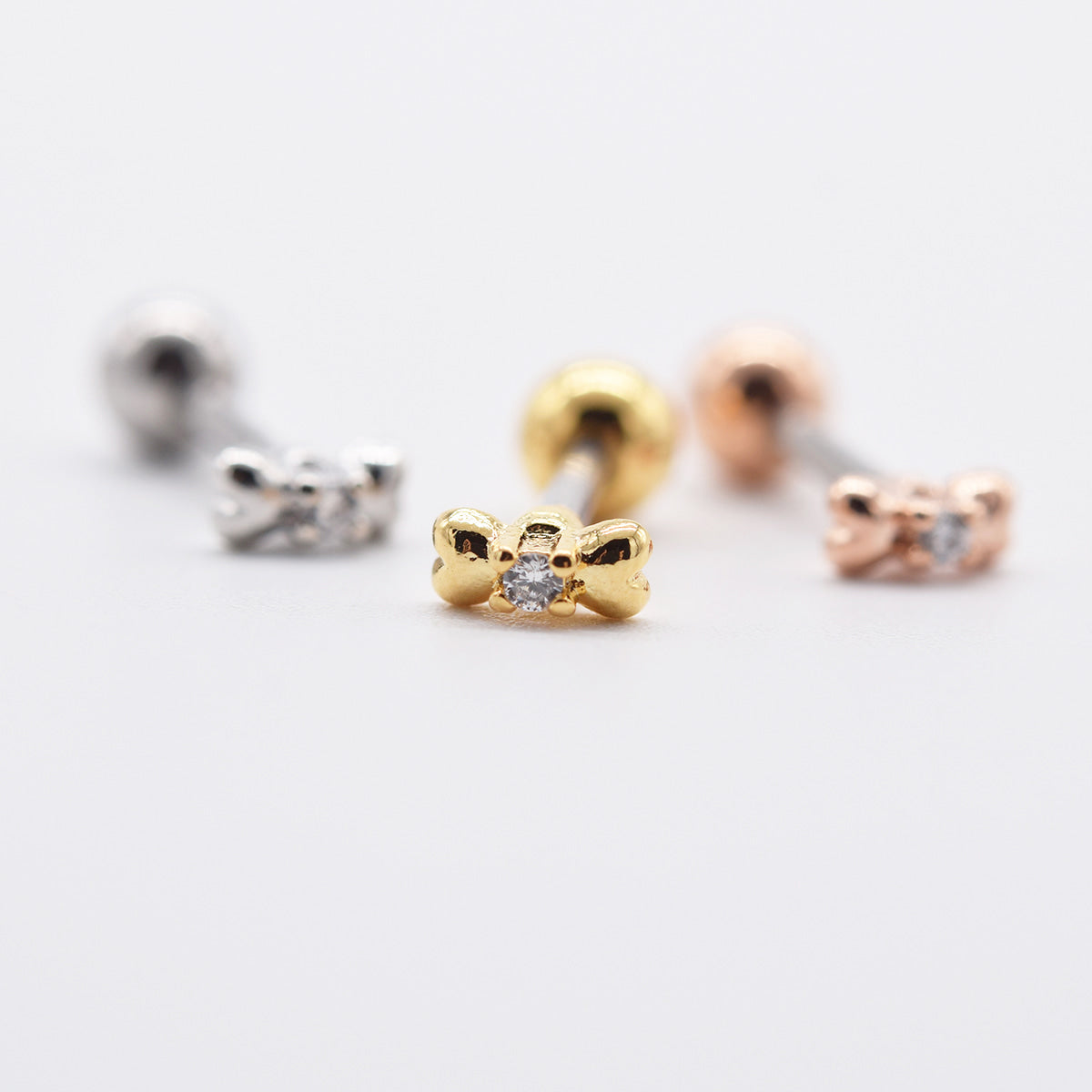 プチボリューム リボンバーベルピアス ミニリボン  (3Color) 16G 可愛い 軟骨用 韓国風 デイリー ボディピアス キャッチ サージカルステンレス