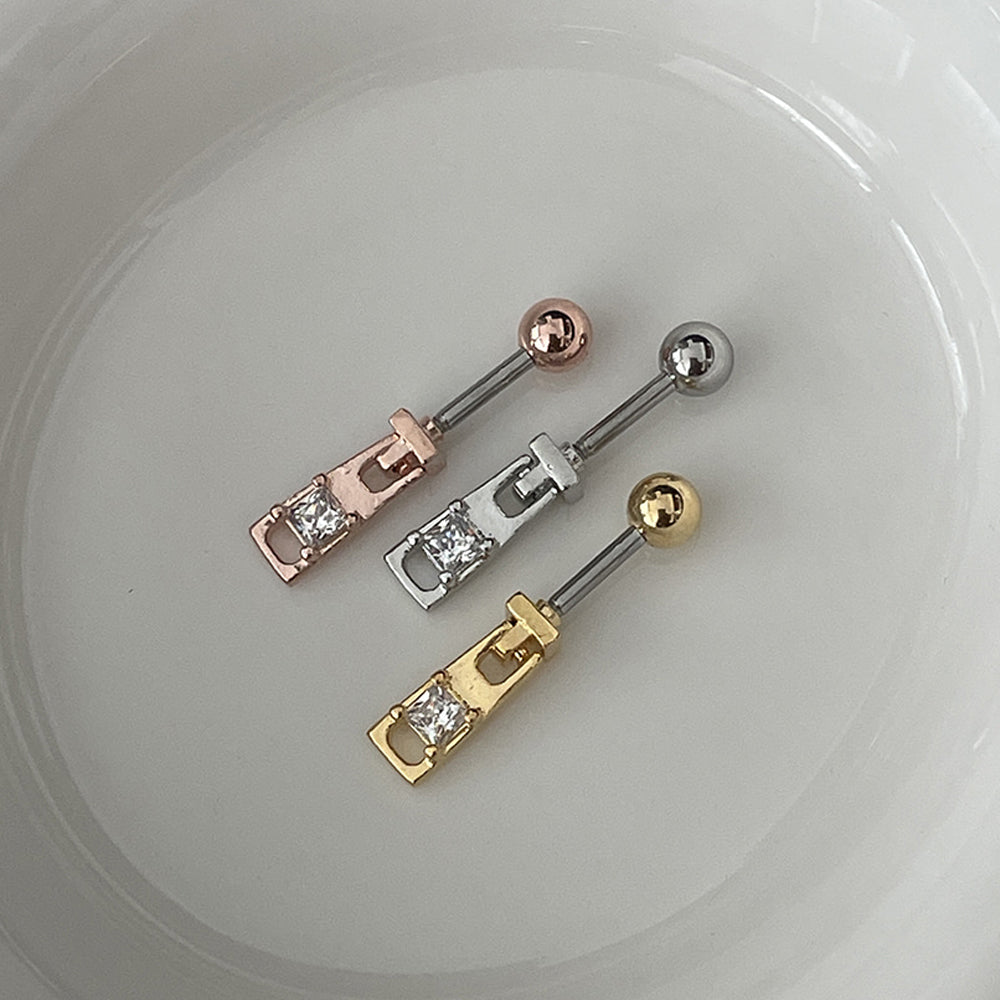 軟骨ピアス 16G ミニ スクエア キュービック バーベルピアス 3color ボディピアス ストレートバーベル 片耳用 ジッパー ファスナー