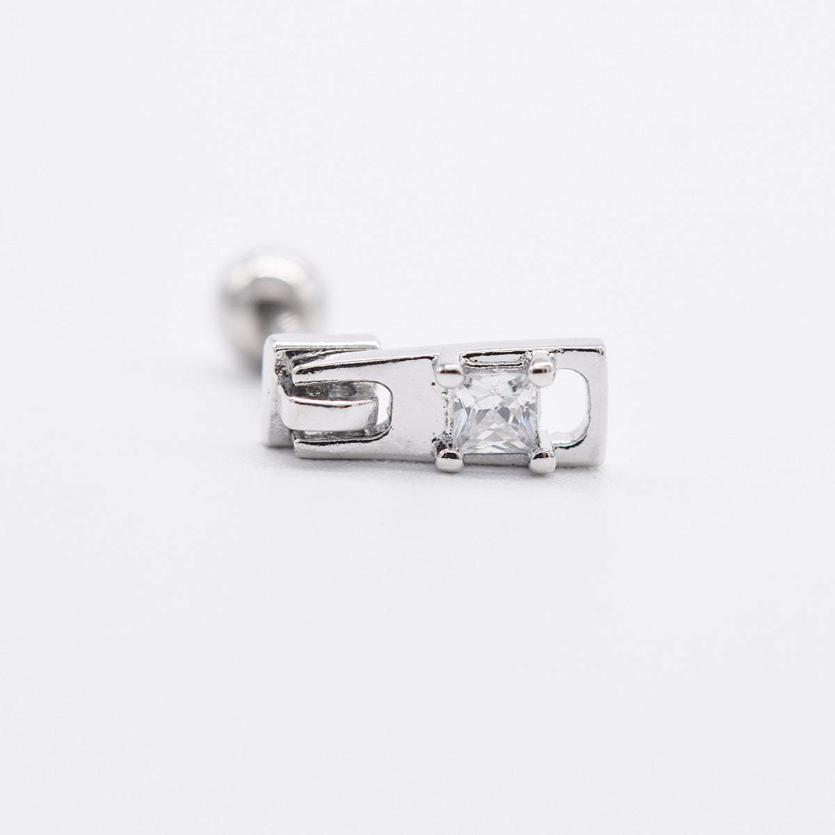 軟骨ピアス 16G ミニ スクエア キュービック バーベルピアス 3color ボディピアス ストレートバーベル 片耳用 ジッパー ファスナー