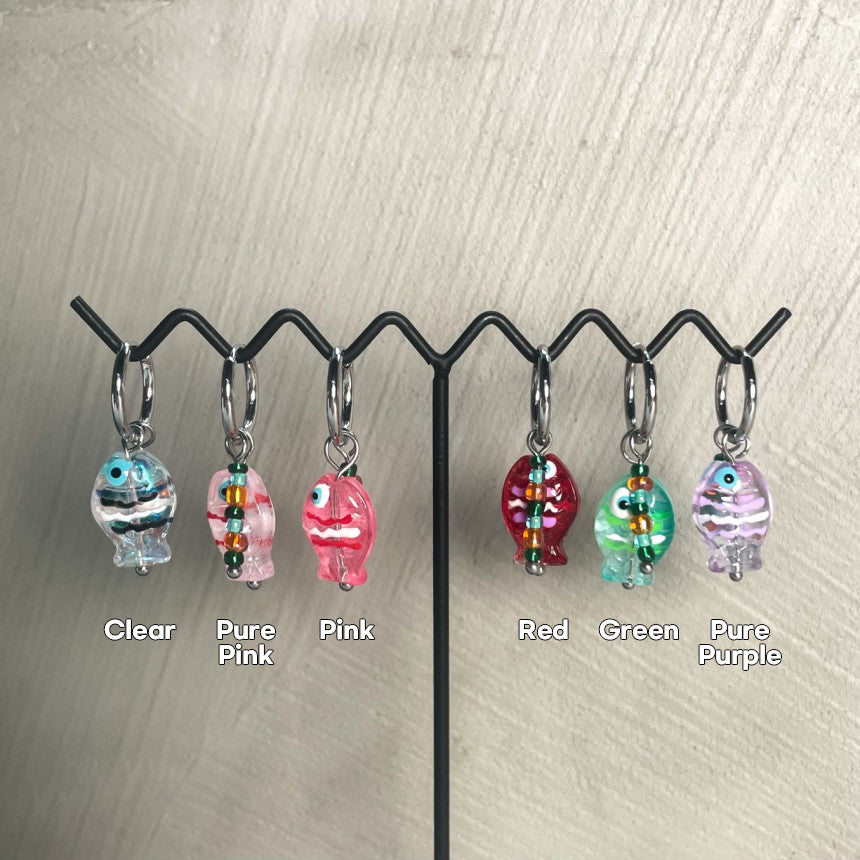 [Surgical] Fish and Beads Rice Ring Earrings (6 colors) 20G, for one ear, fish 