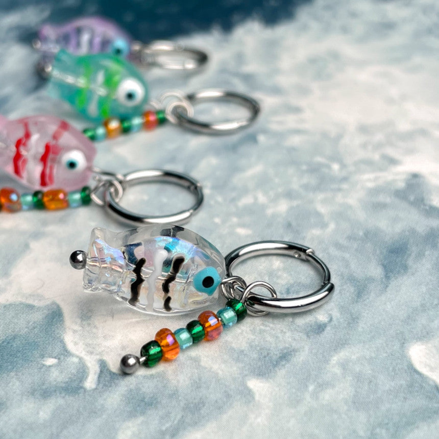 [Surgical] Fish and Beads Rice Ring Earrings (6 colors) 20G, for one ear, fish 