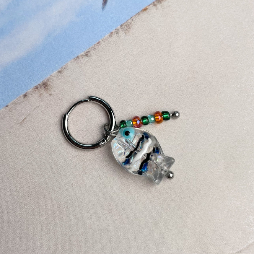 [Surgical] Fish and Beads Rice Ring Earrings (6 colors) 20G, for one ear, fish 