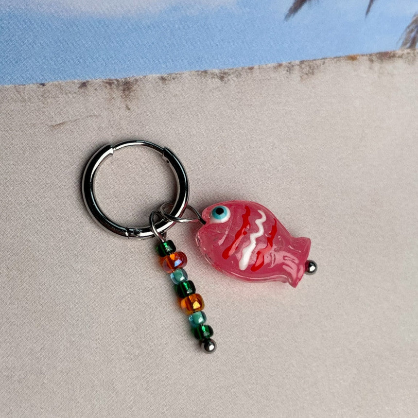 [Surgical] Fish and Beads Rice Ring Earrings (6 colors) 20G, for one ear, fish 