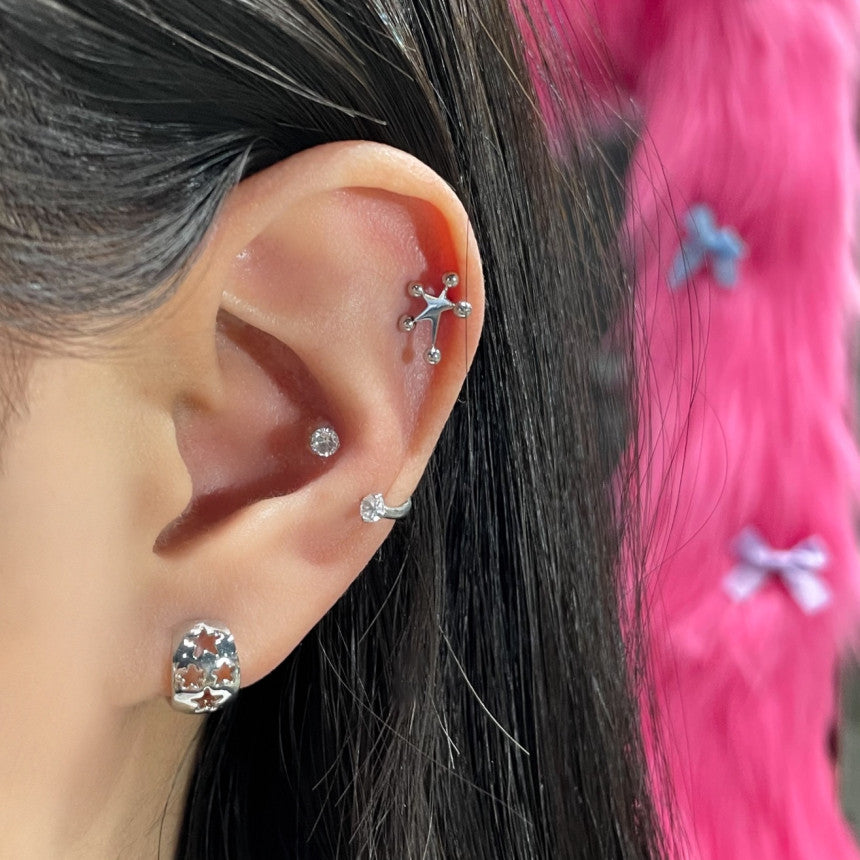 Round Star Punch Ring Earrings (Single Ear) 