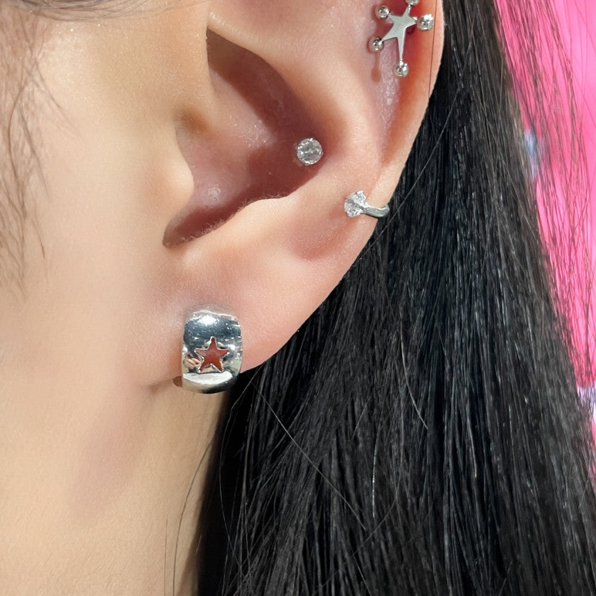 Round Star Punch Ring Earrings (Single Ear) 