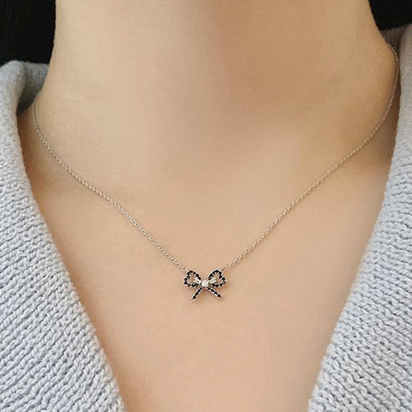 Ready to ship] Black cubic ribbon necklace (2 colors) 韓国