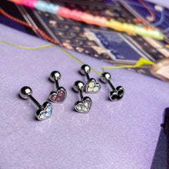 [All Surgical] Three Heart Cubic (5 colors) 16G Single Ear Body Piercing Back Piercing Cartilage Piercing 