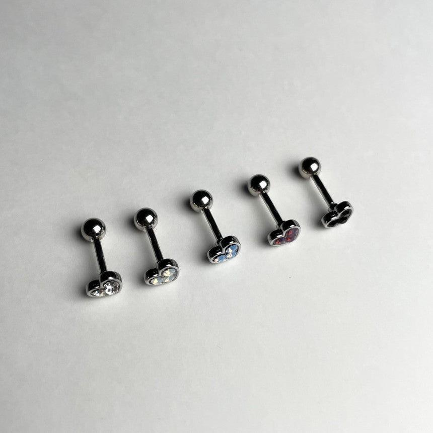 [All Surgical] Three Heart Cubic (5 colors) 16G Single Ear Body Piercing Back Piercing Cartilage Piercing 