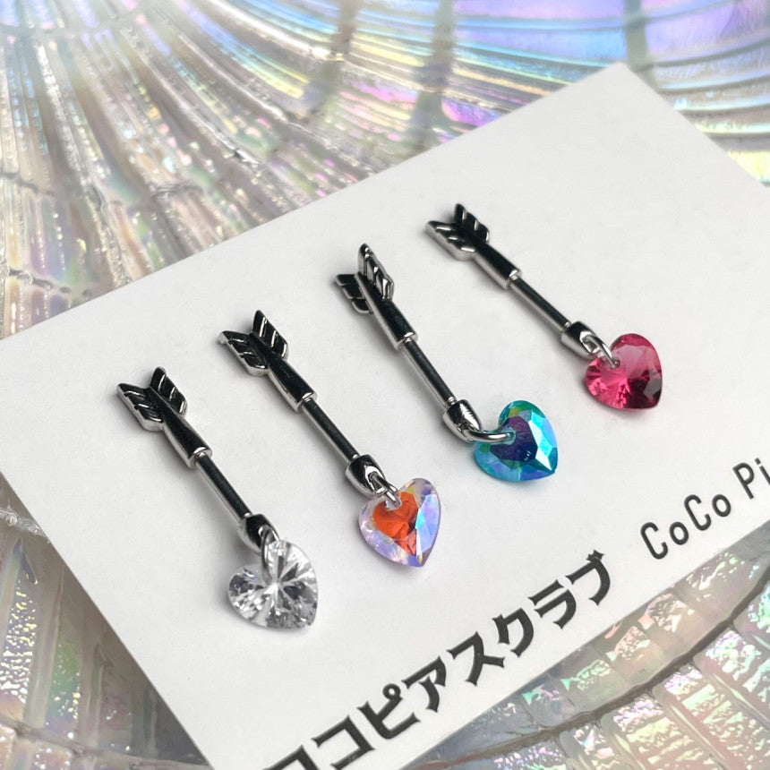 [サージカル]宝石 ジュエル ハート 矢 ヘリックス (4Color) 16G ボディピアス 軟骨ピアス 片耳用