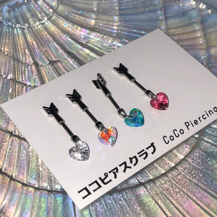 [サージカル]宝石 ジュエル ハート 矢 ヘリックス (4Color) 16G ボディピアス 軟骨ピアス 片耳用