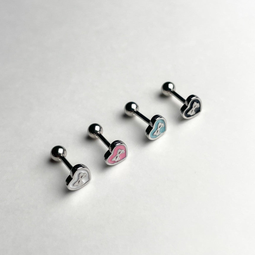 [サージカル]ゆめかわ リボンハート カラーピアス 16G (4Color) ボディピアス 軟骨ピアス 片耳用