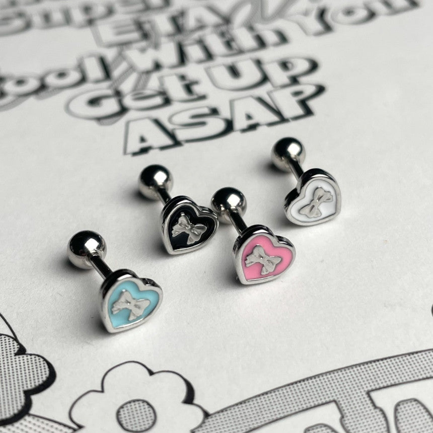 [サージカル]ゆめかわ リボンハート カラーピアス 16G (4Color) ボディピアス 軟骨ピアス 片耳用
