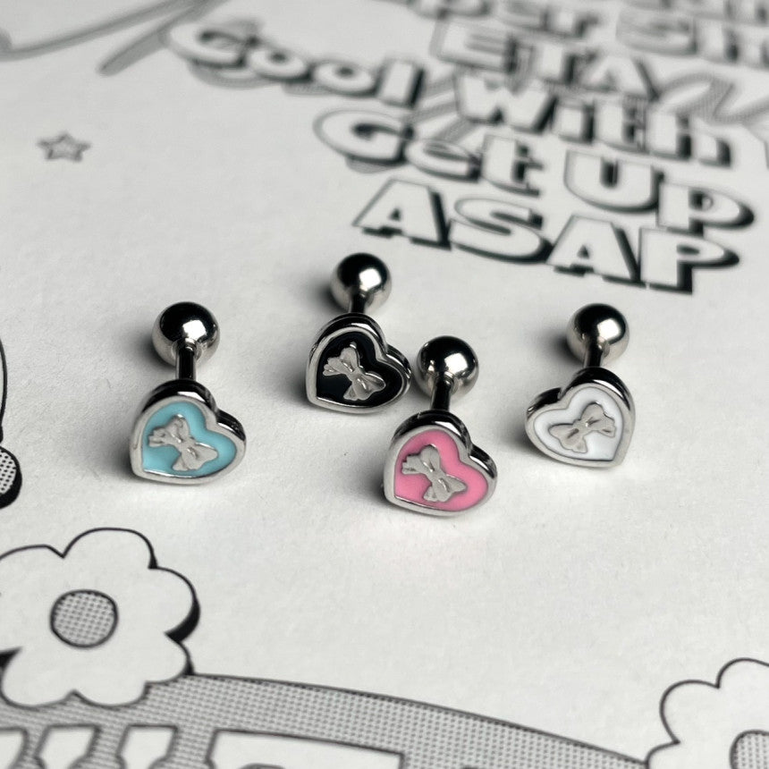 [サージカル]ゆめかわ リボンハート カラーピアス 16G (4Color) ボディピアス 軟骨ピアス 片耳用