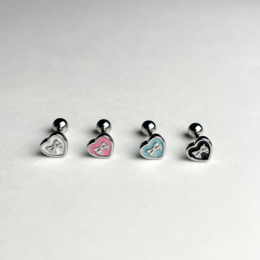 [サージカル]ゆめかわ リボンハート カラーピアス 16G (4Color) ボディピアス 軟骨ピアス 片耳用