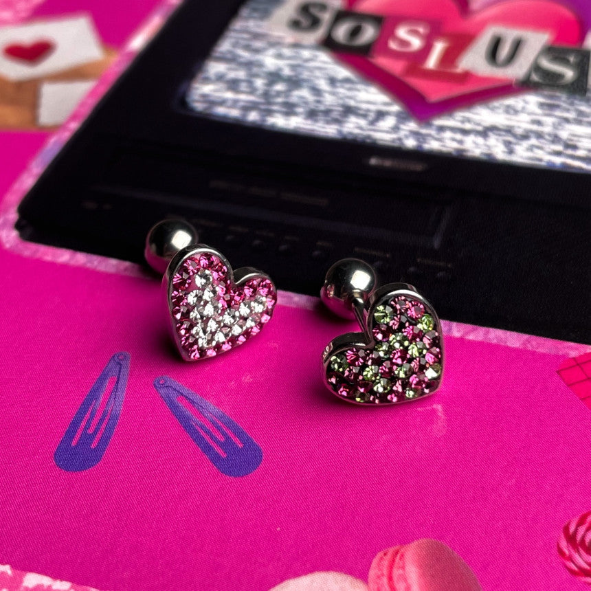 【全サージカル】レトロポップ♡ハート型ジュエルピアス 16G（2Color）ボディピアス 軟骨ピアス 片耳用