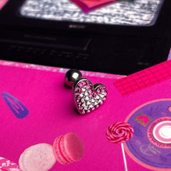 【全サージカル】レトロポップ♡ハート型ジュエルピアス 16G（2Color）ボディピアス 軟骨ピアス 片耳用