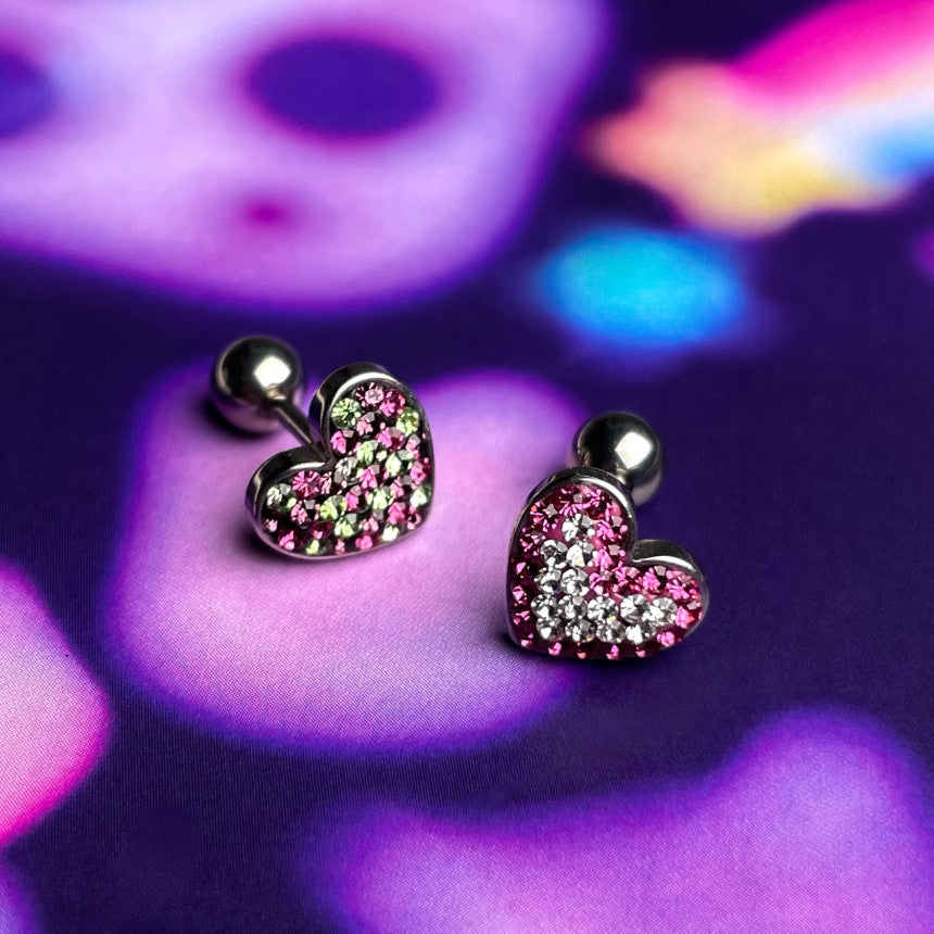 【全サージカル】レトロポップ♡ハート型ジュエルピアス 16G（2Color）ボディピアス 軟骨ピアス 片耳用