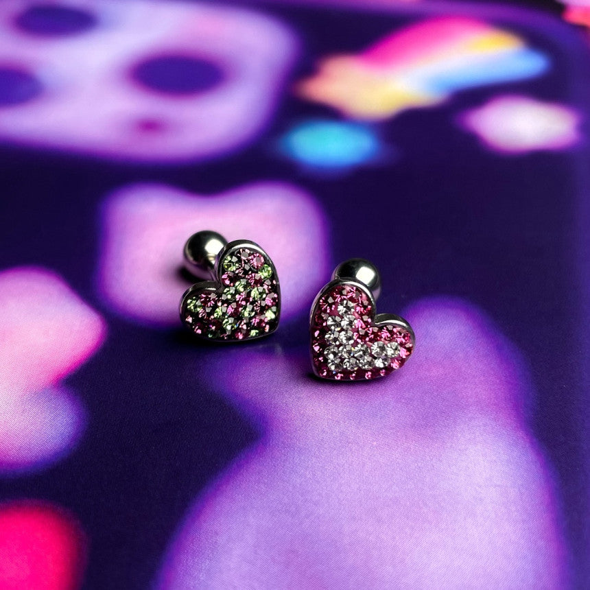 【全サージカル】レトロポップ♡ハート型ジュエルピアス 16G（2Color）ボディピアス 軟骨ピアス 片耳用