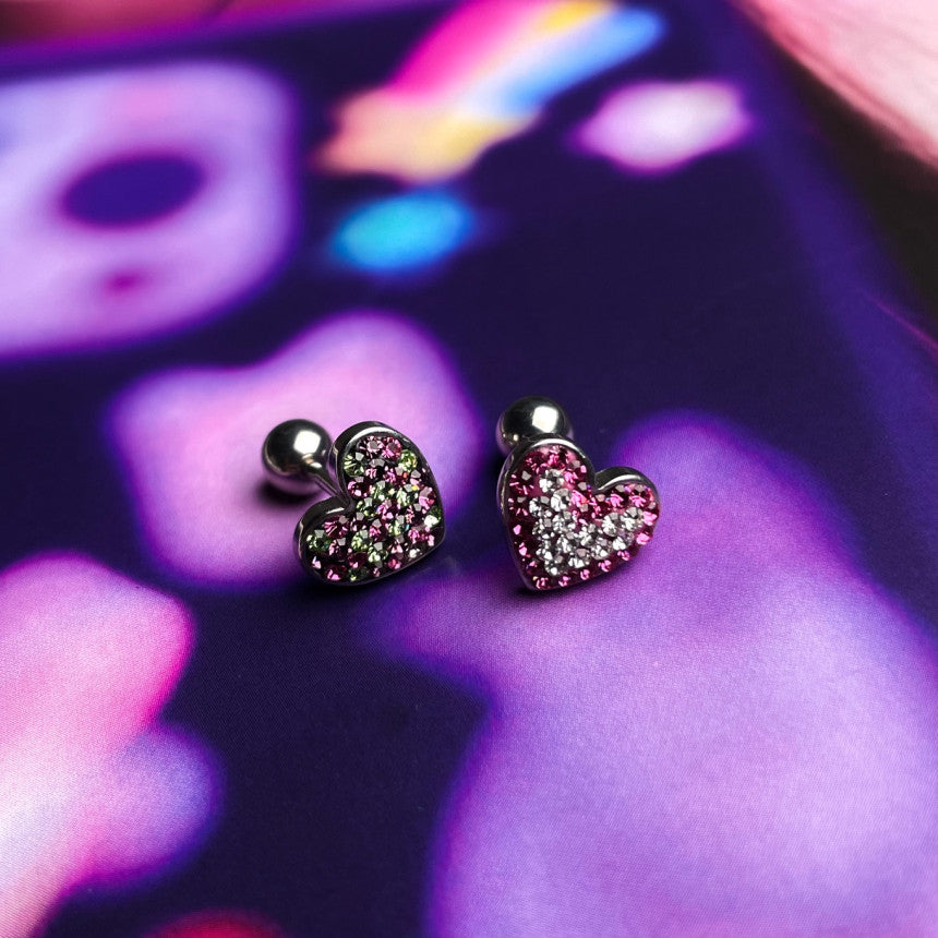【全サージカル】レトロポップ♡ハート型ジュエルピアス 16G（2Color）ボディピアス 軟骨ピアス 片耳用