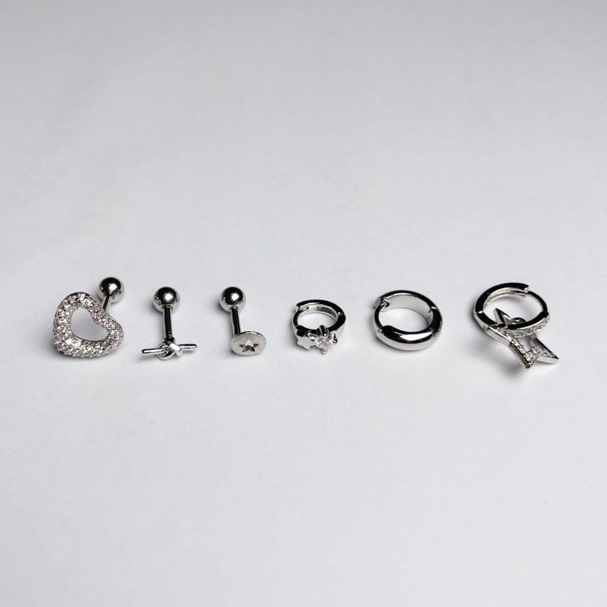 【耳コーデ】[サージカル]パヴェハート＆スターコーデ (6Type) 16G ボディピアス キャッチ ボールドリングポイント