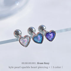 [Surgical] Pearl Sparkle Heart Piercing (3 Colors) 16G 