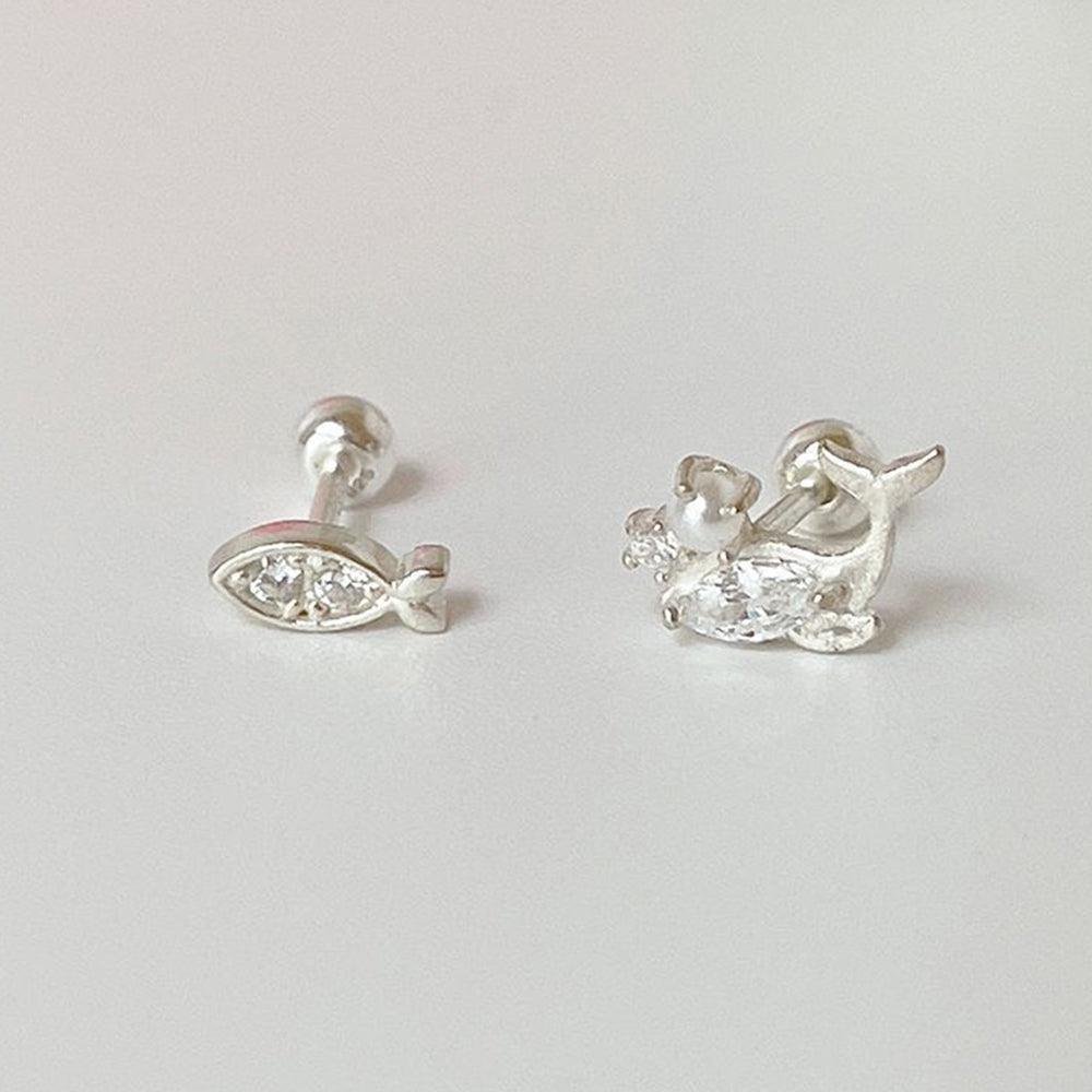 [925 Silver]キュービック 魚 イルカ (2Type) 20G ボディピアス キャッチ ピアッシング  軟骨ピアス