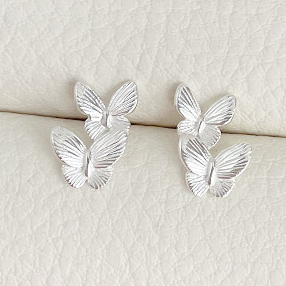 [925 Silver] Double Butterfly Drop Earrings 