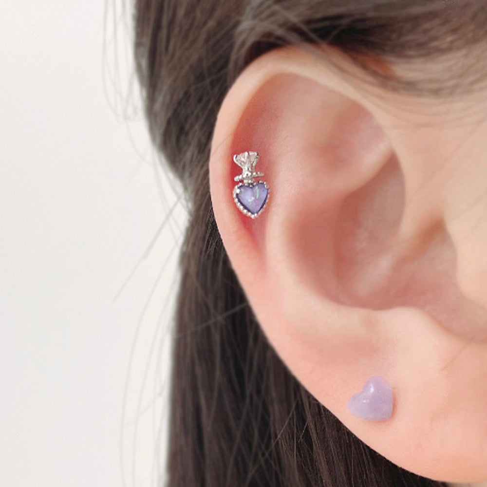 [Surgical] Opal Heart Crown Piercing (3 Colors) 16G 