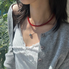 [Surgical] Red &amp; Black Gemstone Necklace (3 Colors) Hypoallergenic