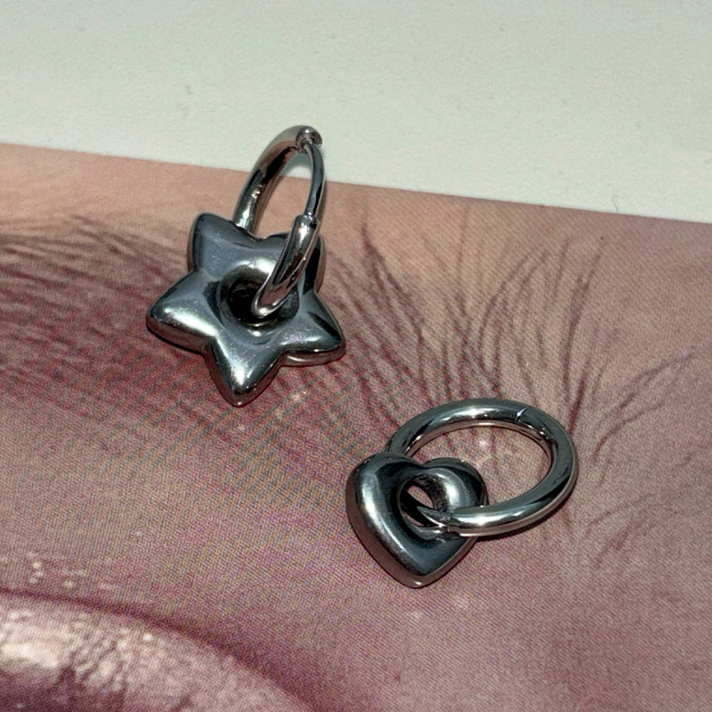 [In stock now] [Surgical] Donut Heart Star Drop One-Touch Ring Earrings (2 Types) 16G