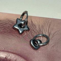 [In stock now] [Surgical] Donut Heart Star Drop One-Touch Ring Earrings (2 Types) 16G