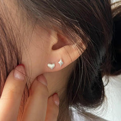 [925 Silver] ต่างหูโป๊กเกอร์เคลือบด้าน (หัวใจ/ดาว) 18G เจาะร่างกาย เจาะหลัง 