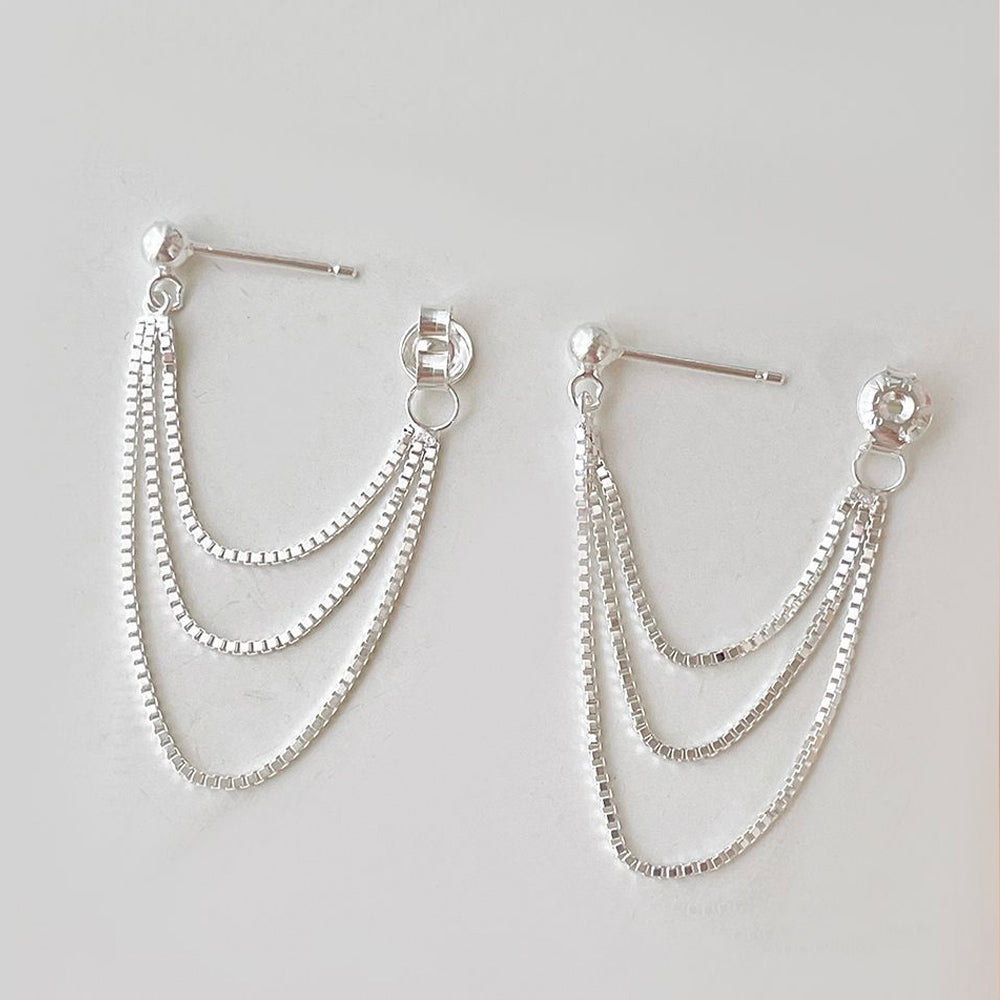 [925 Silver] Chandelier Chain Drop Earrings 