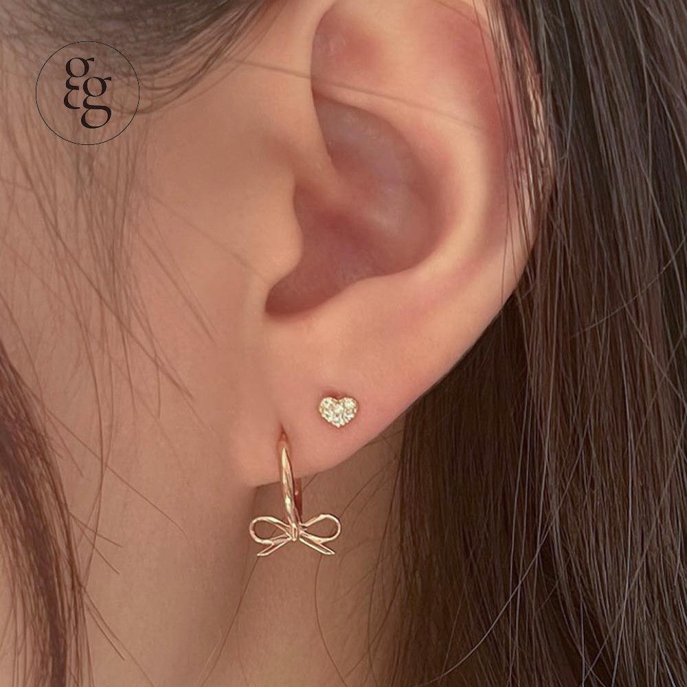 14k ribbon drop one touch earrings (1 pair) - 4MiLi (フォーミリ)