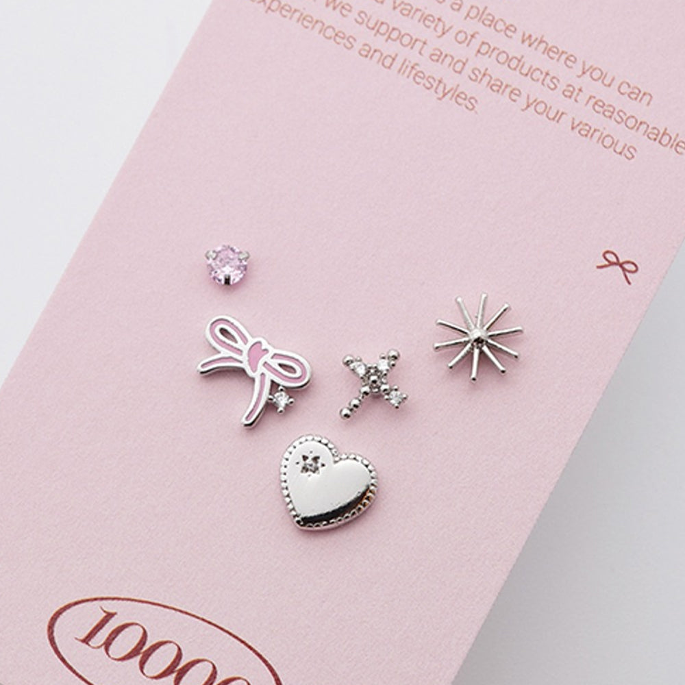 [Set of 5] [Surgical] Twinkle Pink Ribbon 16G Body Piercing Back Piercing Cartilage Piercing 