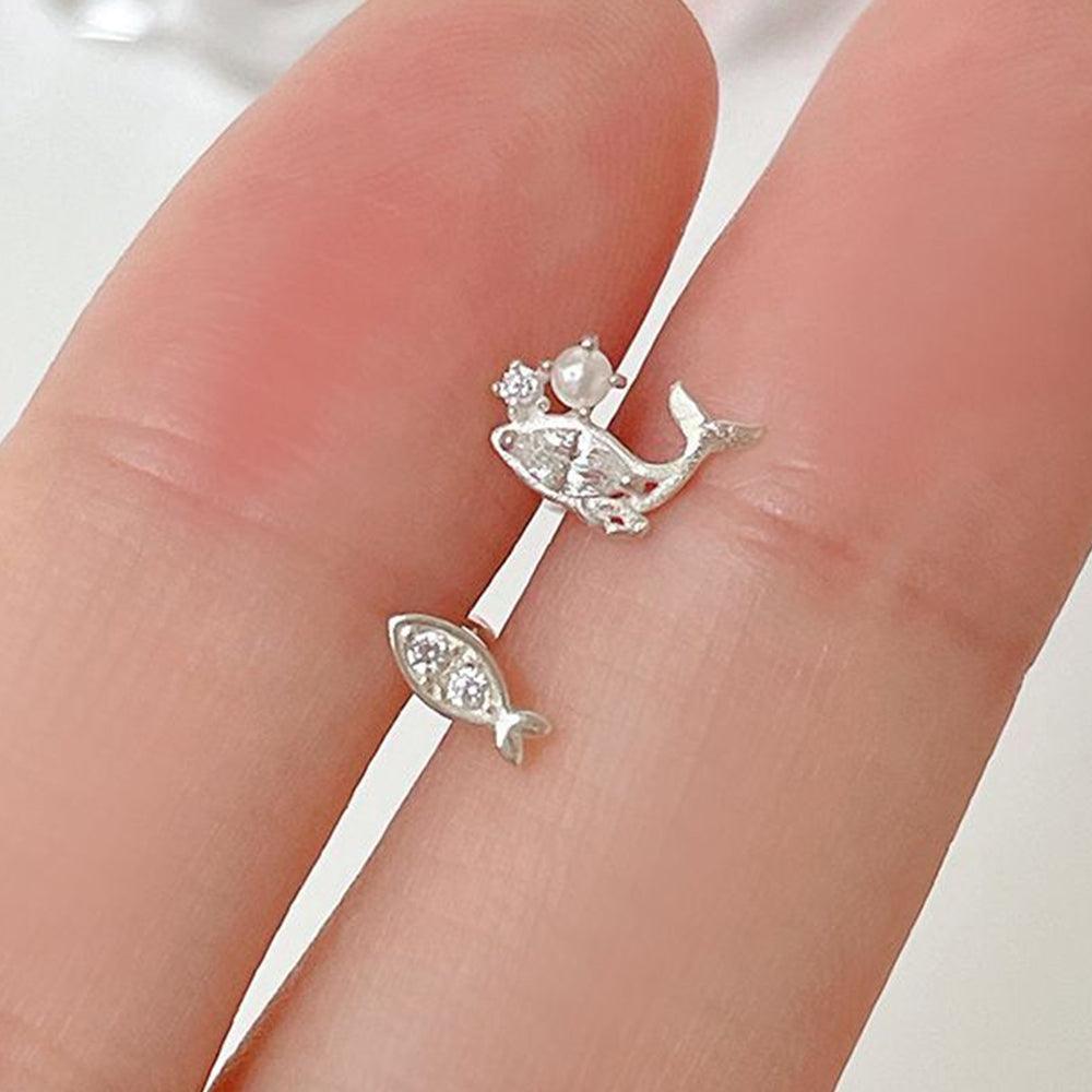 [เงิน 925] Cubic Zirconia ปลาโลมา (2แบบ) 20G เจาะร่างกาย เจาะหลัง เจาะกระดูกอ่อน 