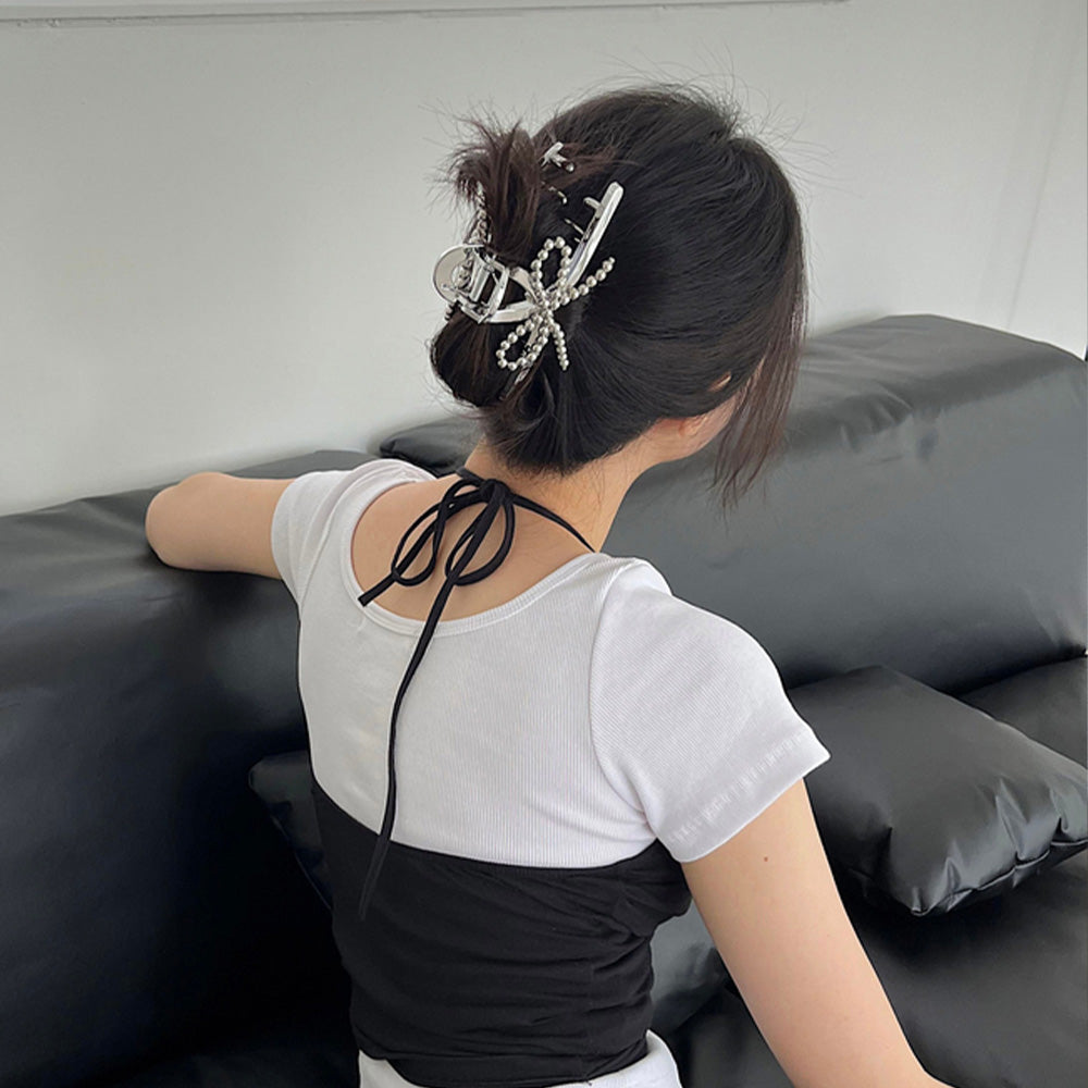 Silver Ball Ribbon Point Hair Clip (3 Types)