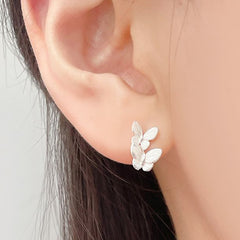 [925 Silver] Double Butterfly Drop Earrings 