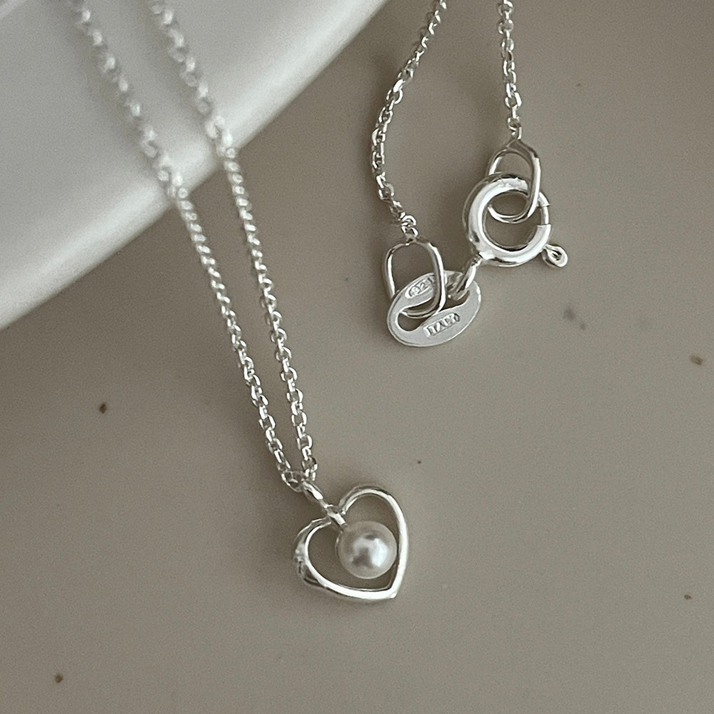 [925 Silver]ハートの中スワール真珠 ネックレス