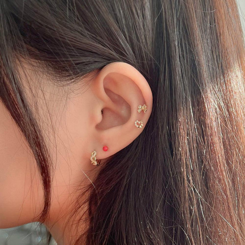 14k heart wreath half cubic piercing 21G 韓国アクセサリー、軟骨