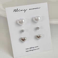 [SET] Wedding pearl heart earrings set (2 colors) 