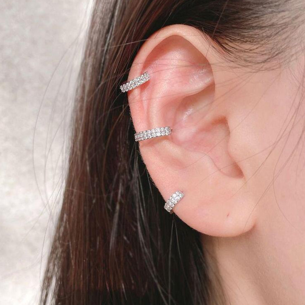 Cubic Two-Line One-Touch Ring Earrings (3 Colors, 3 Sizes) 18G 