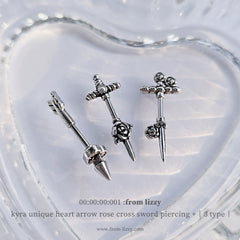 [Surgical] Sword Antenna Helix (3Tpye) 16G Heart Arrow Rose Body Piercing Back Piercing Cartilage Piercing 