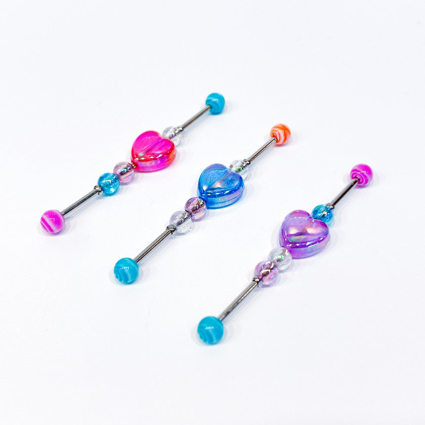 [Surgical] Heart Rod Industrial (3 Colors) 16G Body Piercing COCO.MADE 